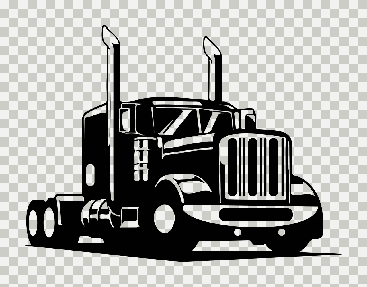 Semi Truck Heavy Silhouette With Exhaust Stacks stationary transparency and detail preview thumbnail