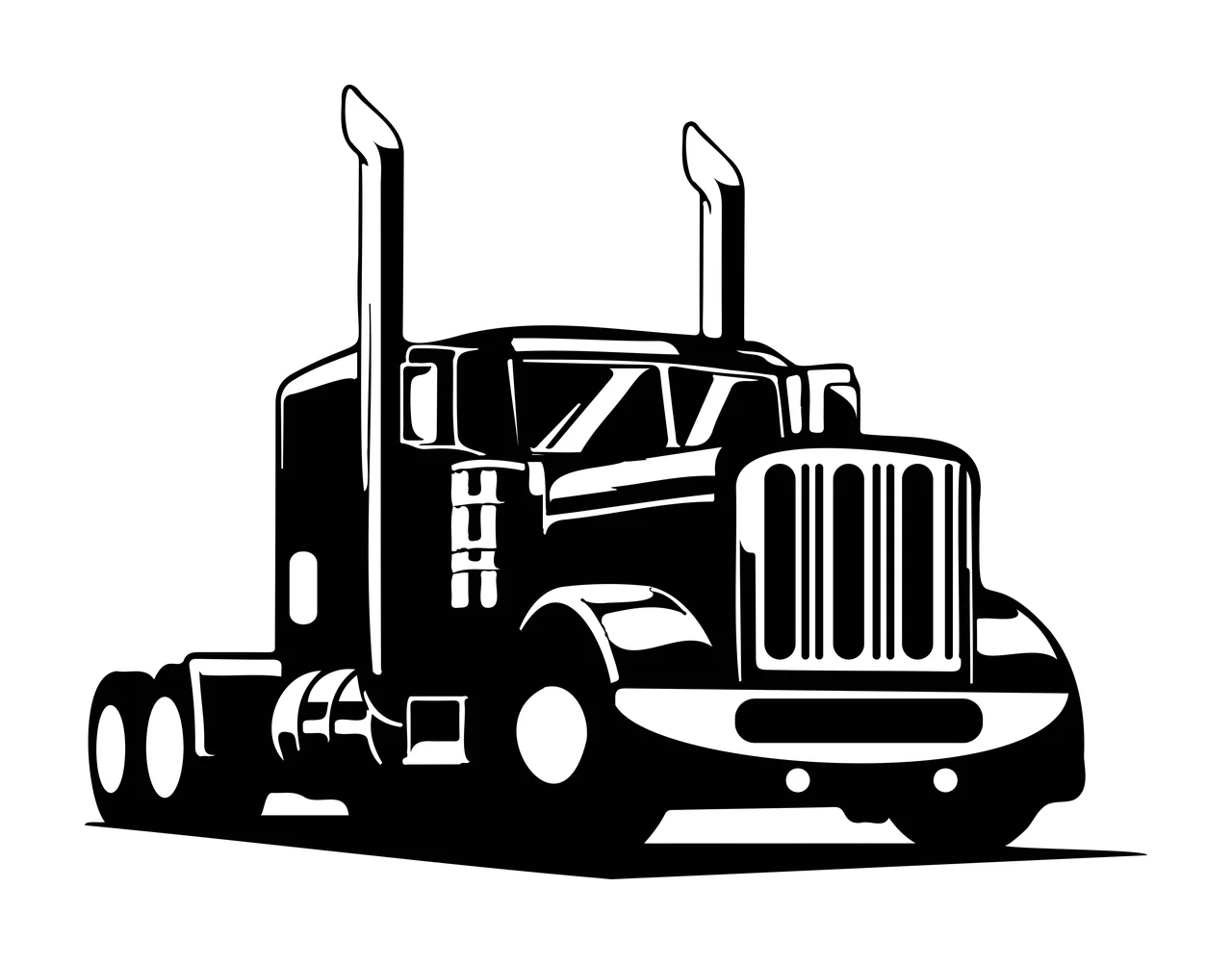 Semi Truck Heavy Silhouette With Exhaust Stacks stationary