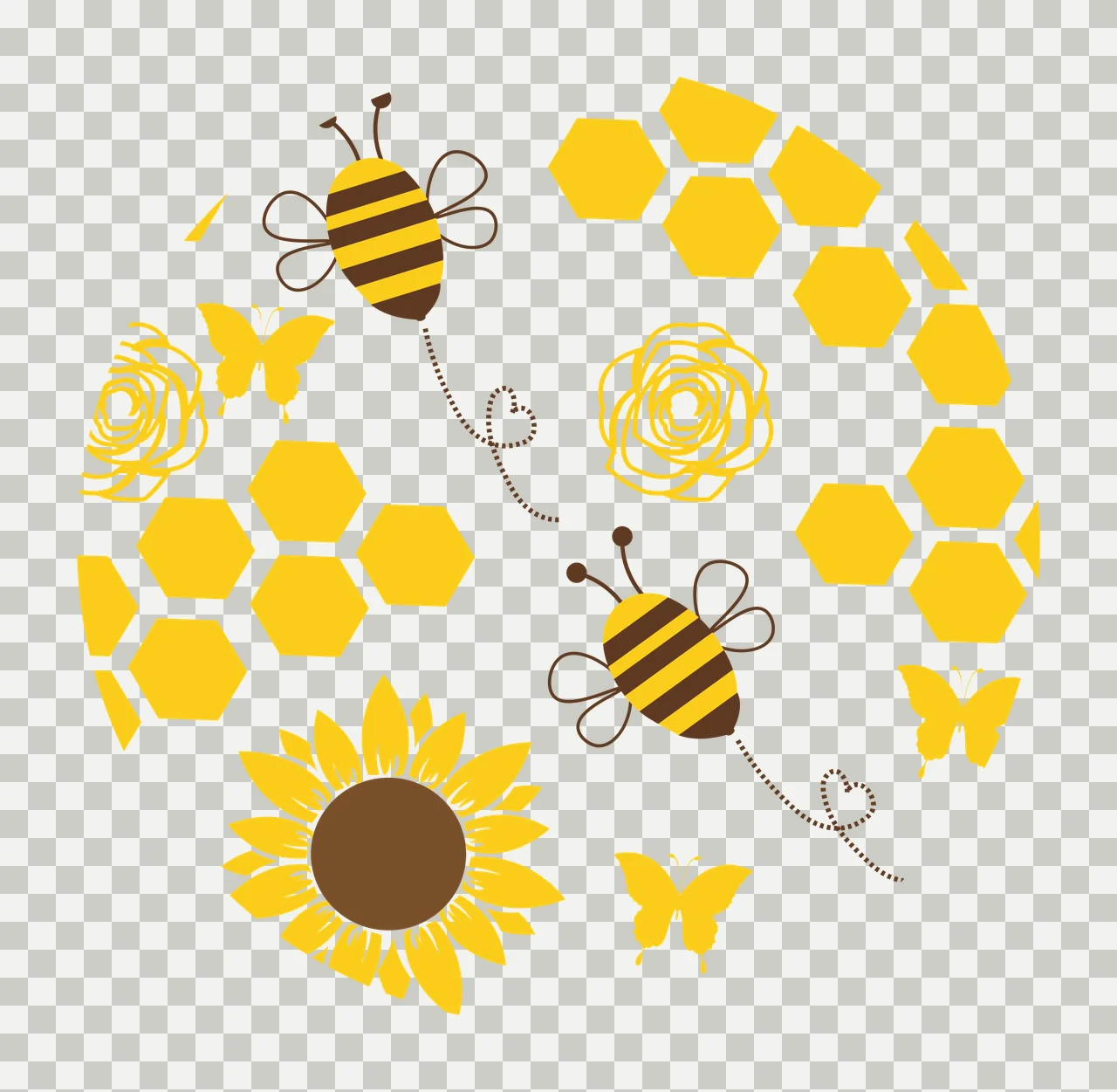 Keychain Bees And Flowers Line Art Pattern repeating hexagons transparency and detail preview thumbnail