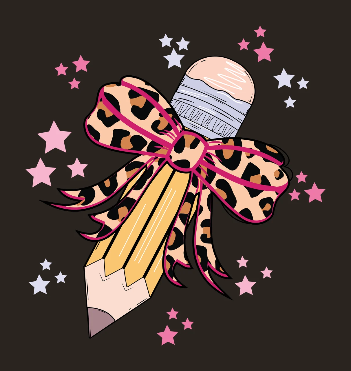 Black Silhouette Pencil And Ribbon Stars decorated white plain contrast preview thumbnail