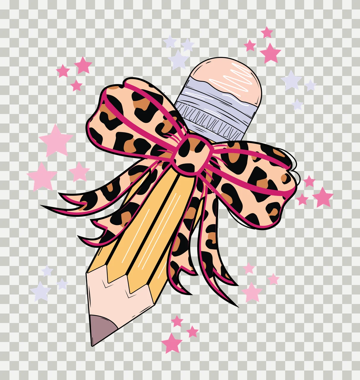 Black Silhouette Pencil And Ribbon Stars decorated white plain transparency and detail preview thumbnail