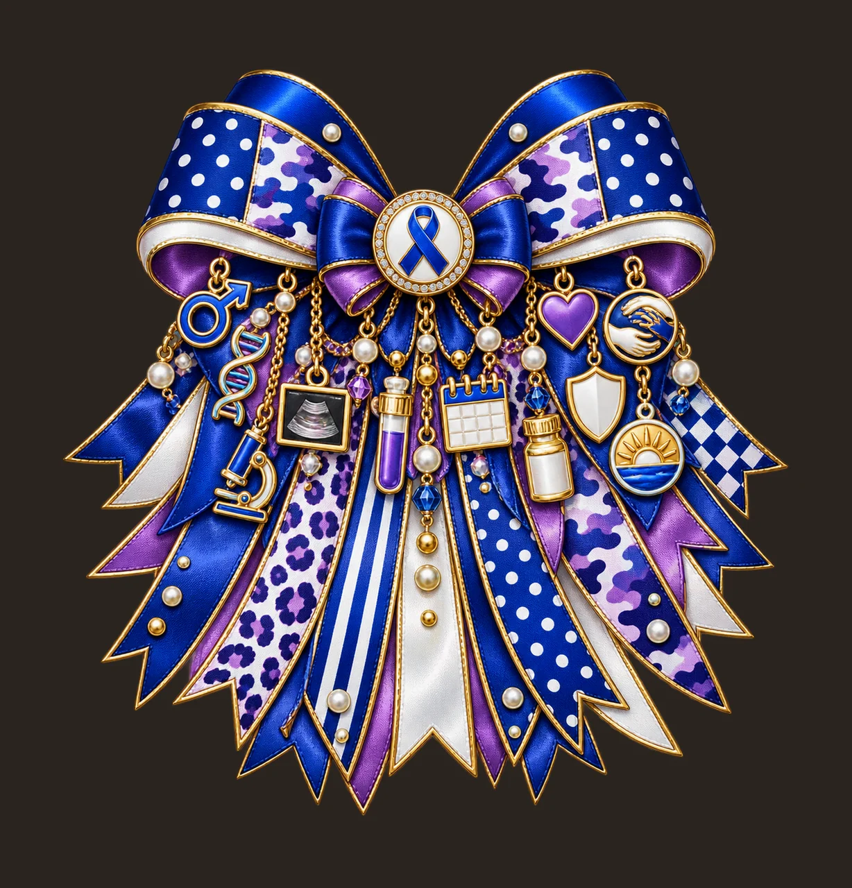 Testicular Cancer Awareness Bow Charm PNG, Gold Chain Charms, Transparent Sublimation Design, Digital Download contrast preview thumbnail