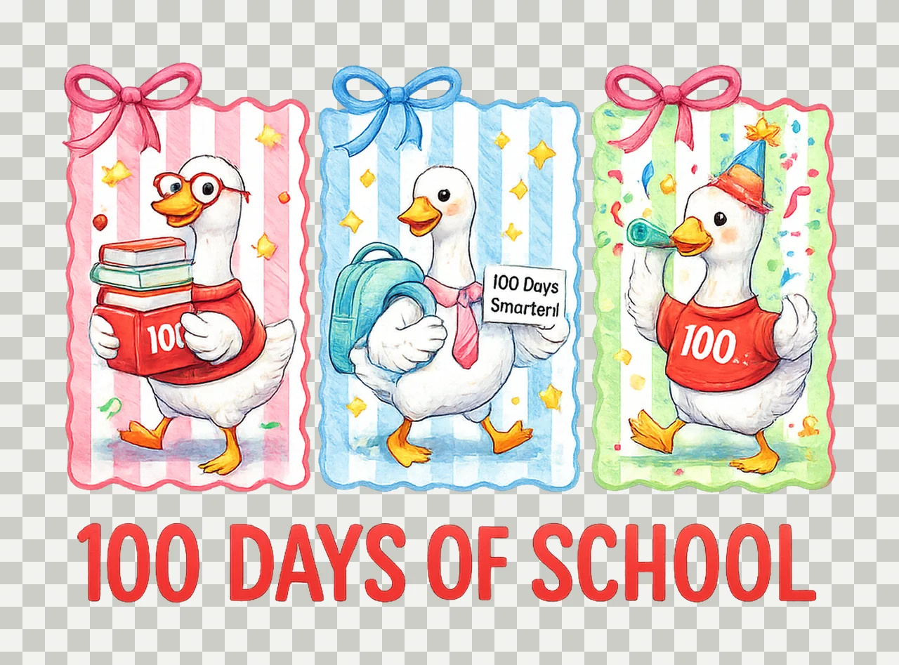 100 Days of School Goose Pink Coquette Girls Shirt Design transparency and detail preview thumbnail
