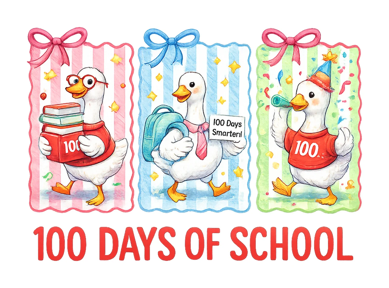 100 Days of School Goose Pink Coquette Girls Shirt Design