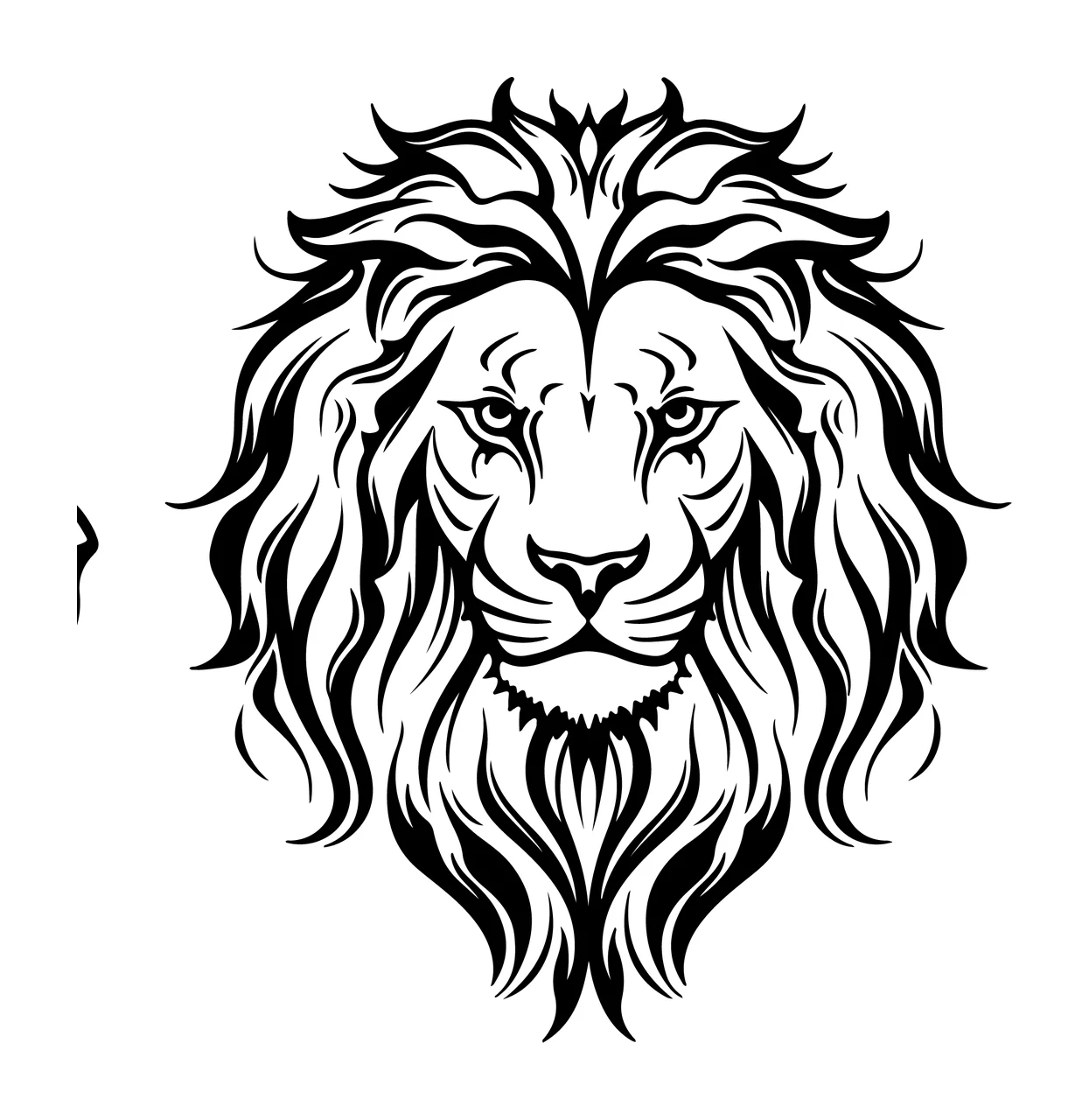 Lion Head Face Detailed Line Art mane black white animal and