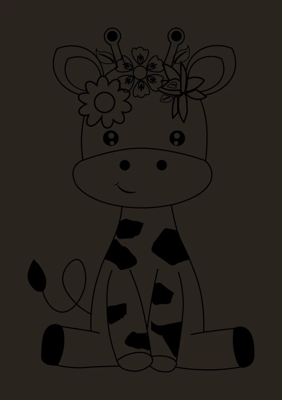 Animal Giraffe With Flowers Outline Illustration spots tail contrast preview thumbnail
