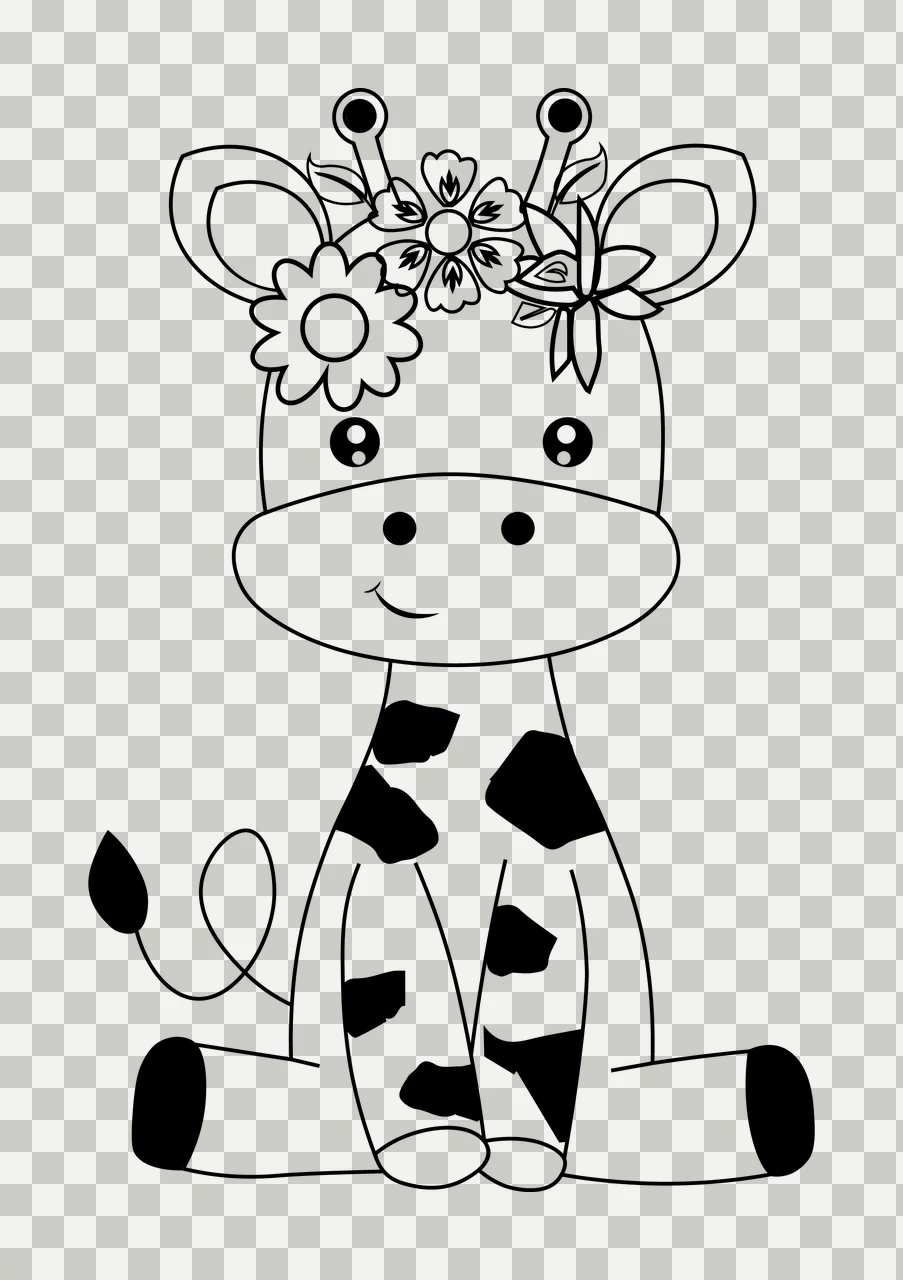 Animal Giraffe With Flowers Outline Illustration spots tail transparency and detail preview thumbnail