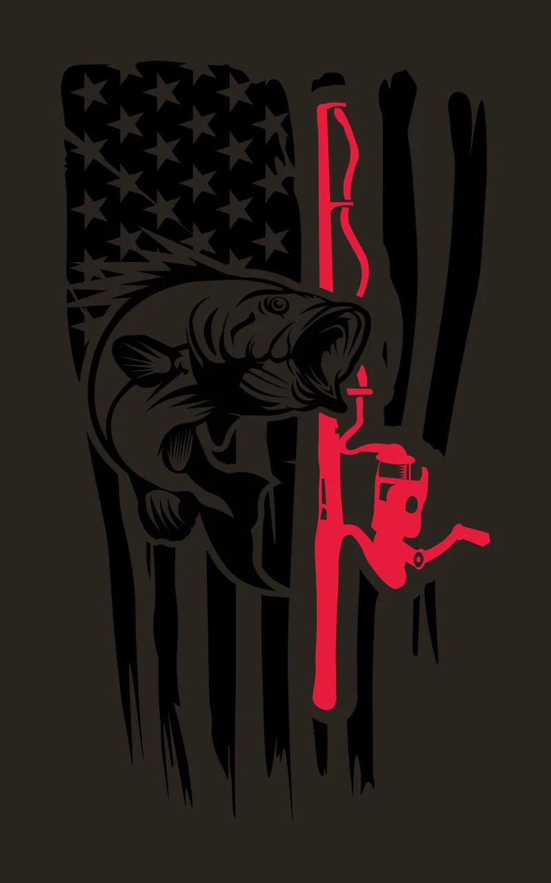Fishing Flag Graphic With Fish leaping rod grunge black white contrast preview thumbnail