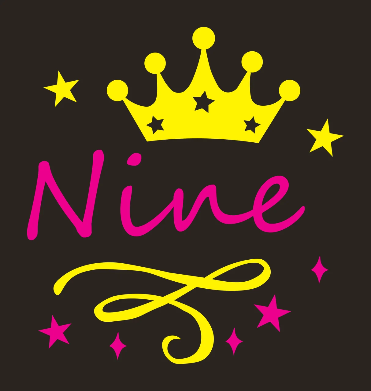 Birthday Nine With Crown And Stars decorating swirl script serif contrast preview thumbnail