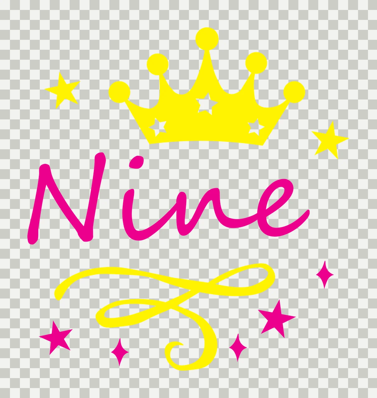 Birthday Nine With Crown And Stars decorating swirl script serif transparency and detail preview thumbnail