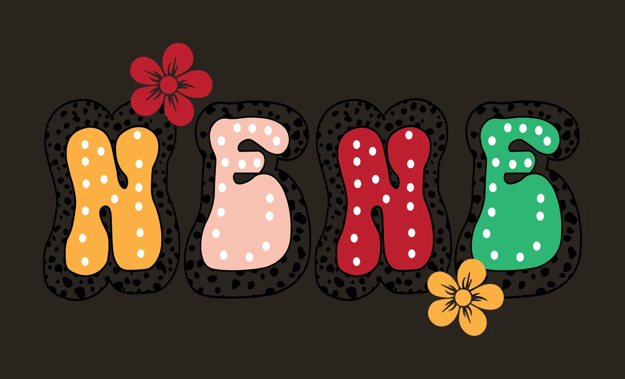 Nene Typography With Flower Accents words flowers bubble black contrast preview thumbnail