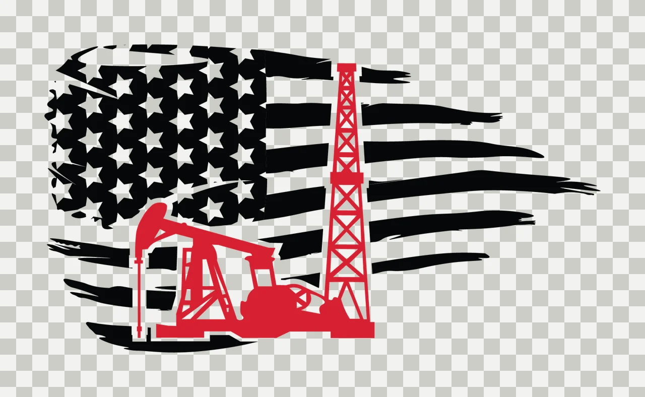 Flag Oil Pump Jack And Derrick Silhouette american black white transparency and detail preview thumbnail