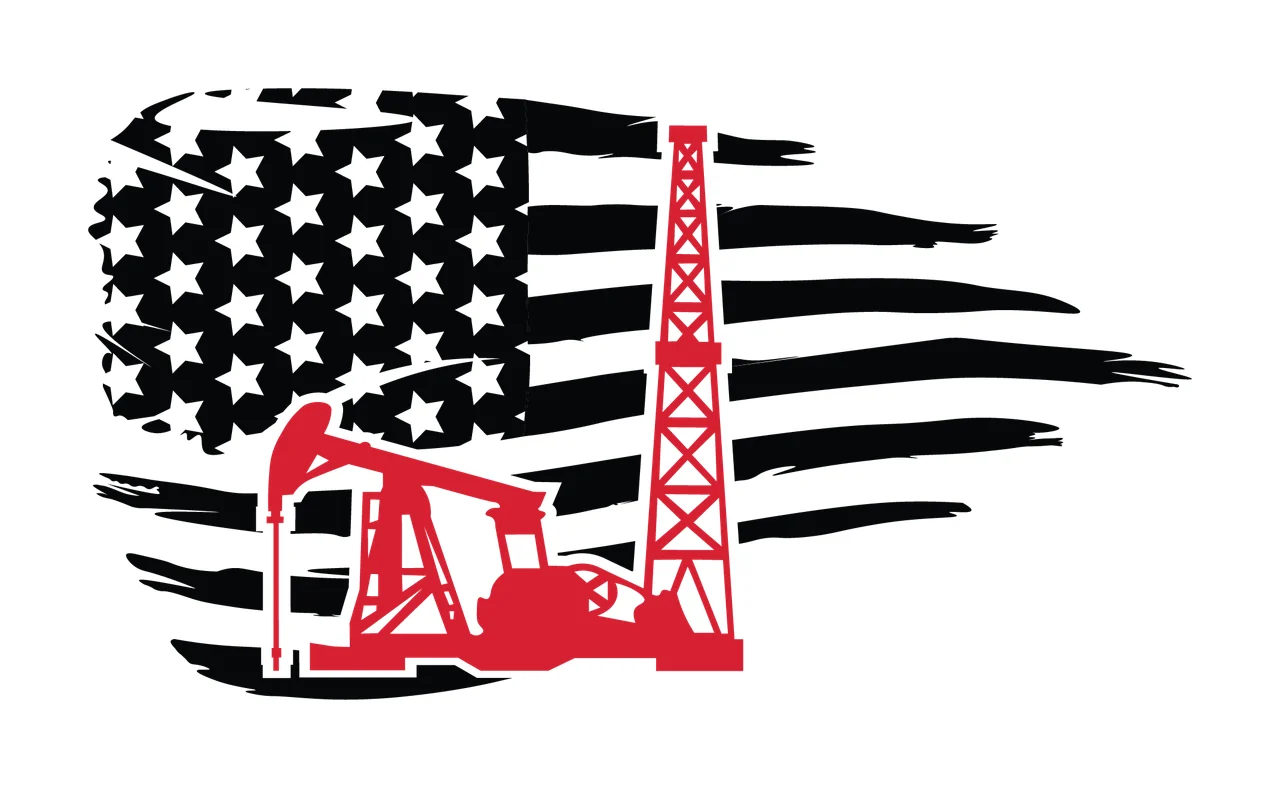 Flag Oil Pump Jack And Derrick Silhouette american black white