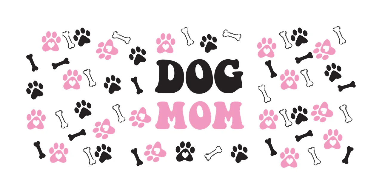 Can Glass Wrap Dog Mom Text With Paw prints print bone heart