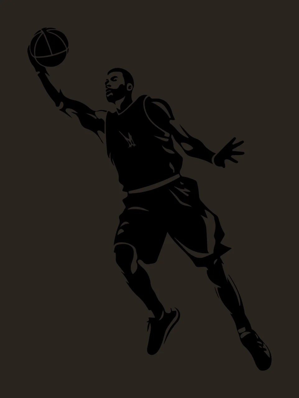 Basketball Player Reaching For Ball person leaping silhouette contrast preview thumbnail
