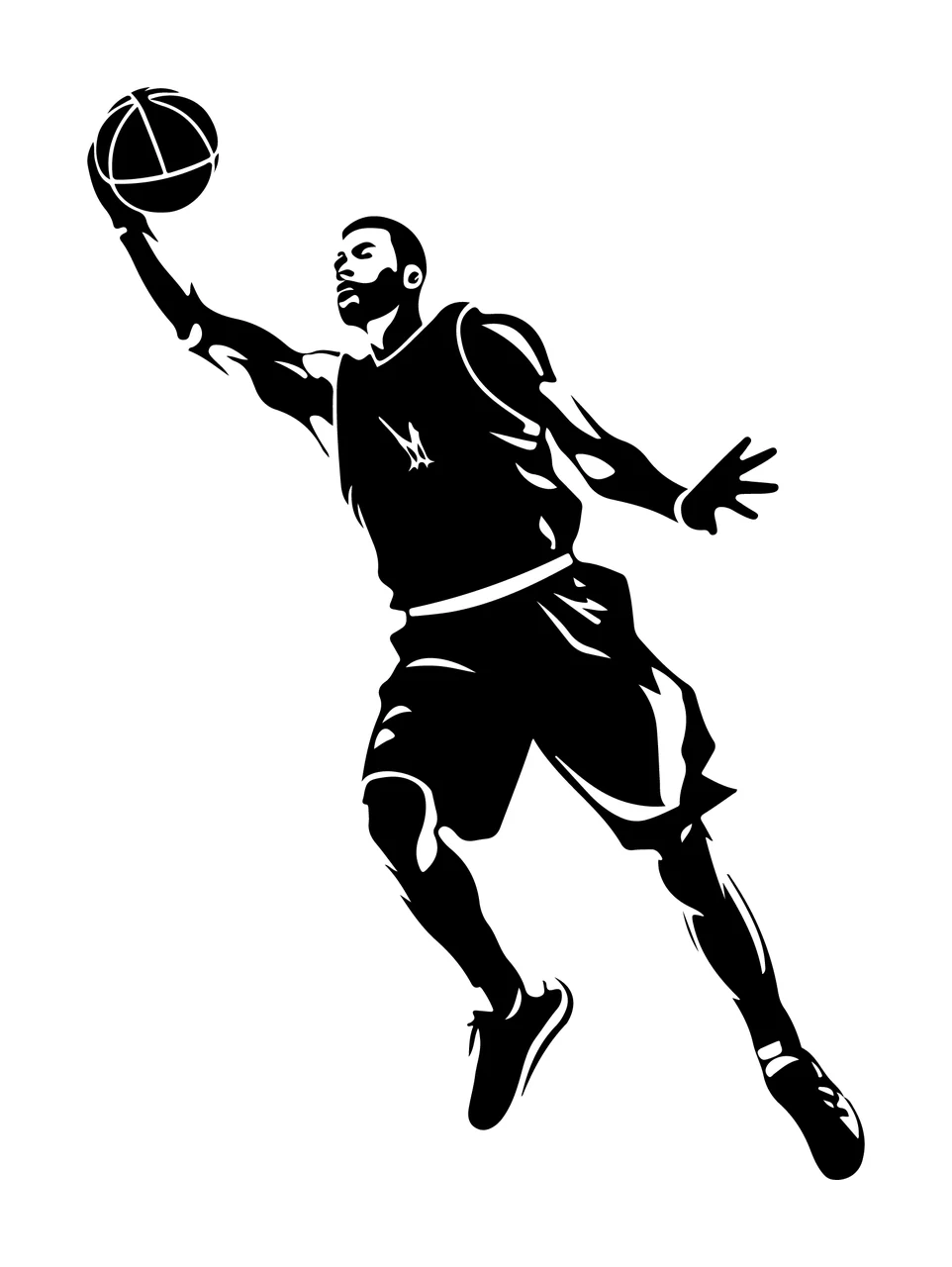 Basketball Player Reaching For Ball person leaping silhouette