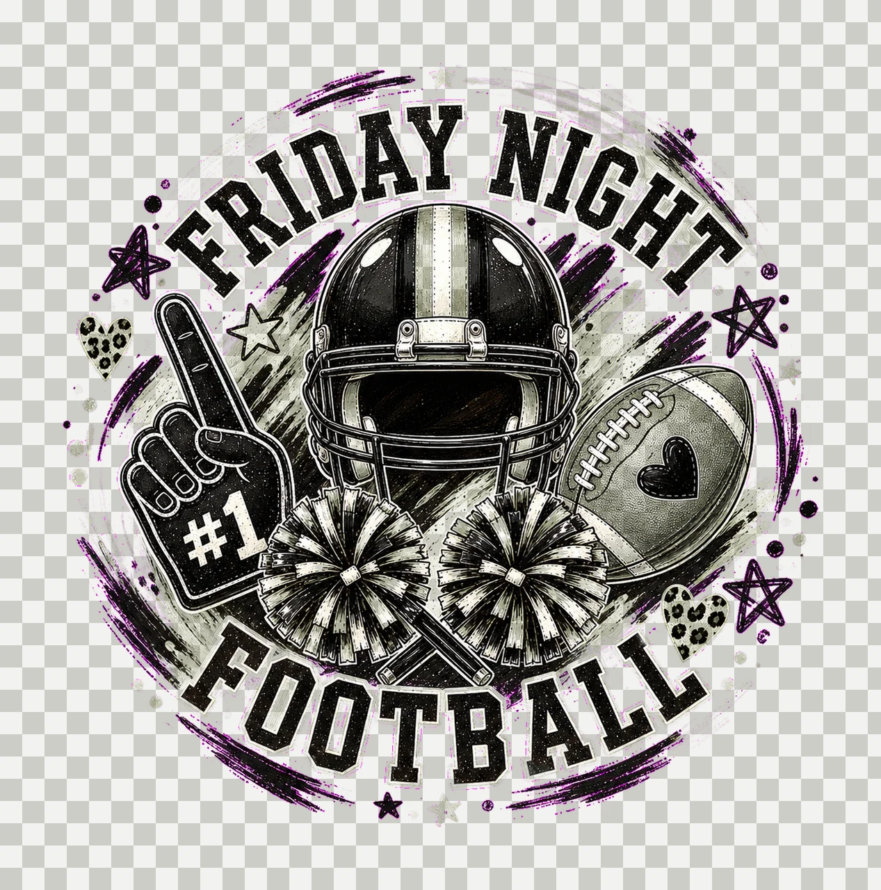 Brushstroke Game Day Football Leopard Doodles Variation B transparency and detail preview thumbnail