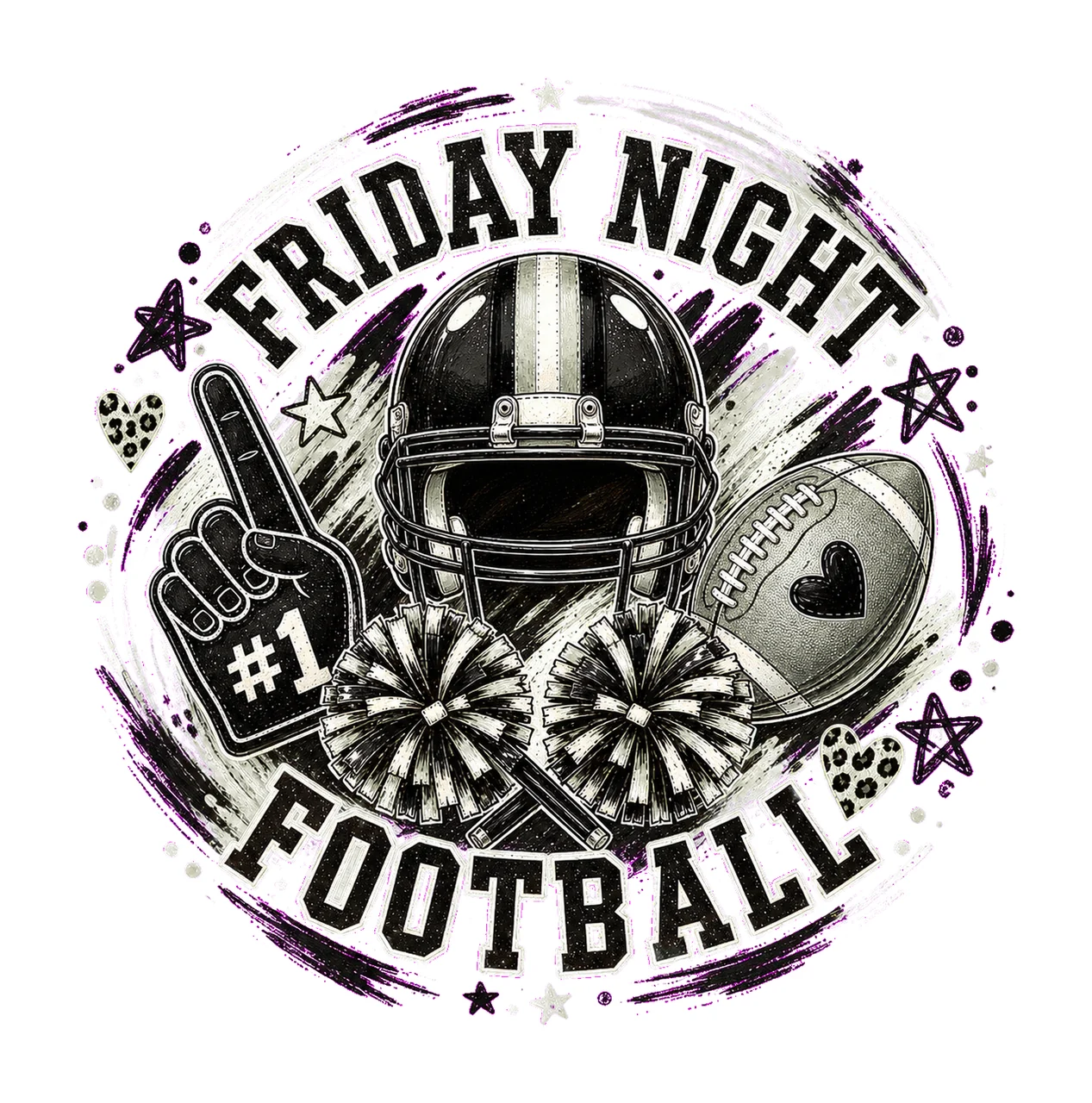 Brushstroke Game Day Football Leopard Doodles Variation B