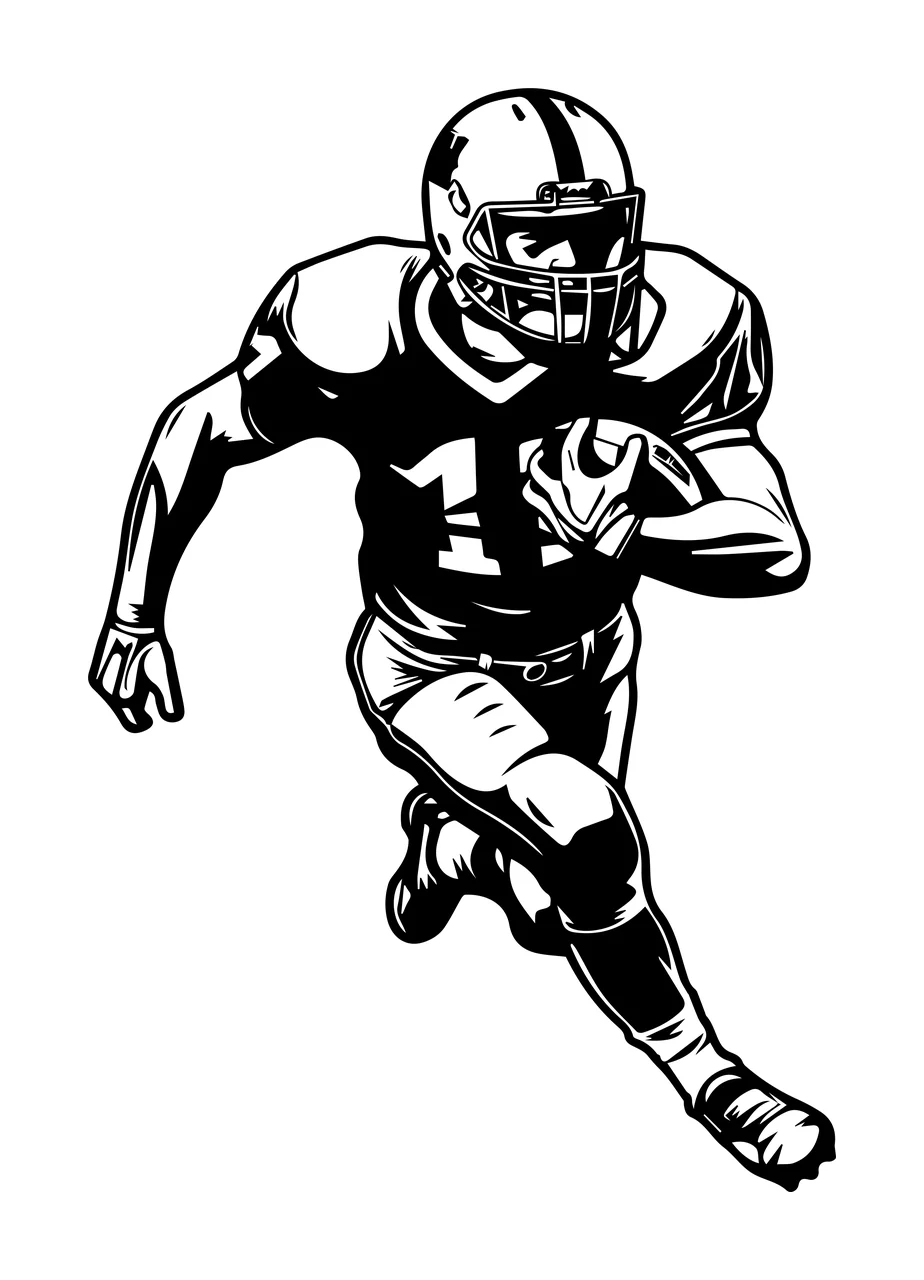 Football Player 11 Running With Ball helmet jersey black white