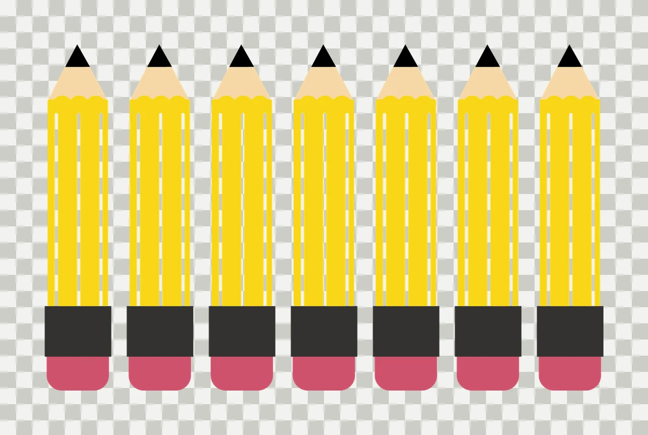 Seven Identical Yellow Pencils Row transparency and detail preview thumbnail