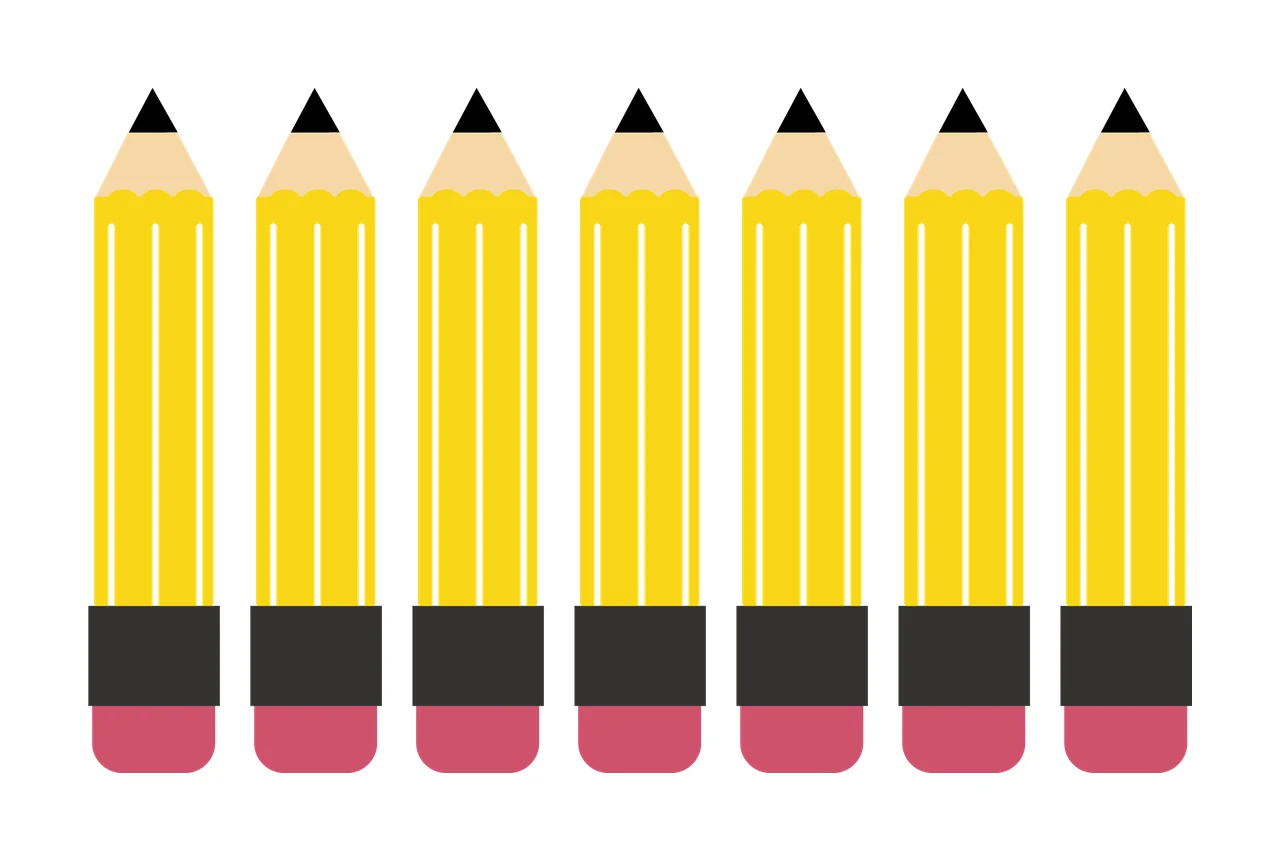 Seven Identical Yellow Pencils Row
