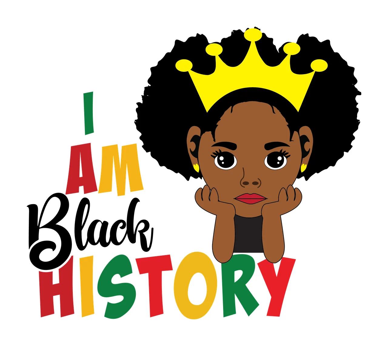 I Am A Black History Text Silhouette typography display afro hair