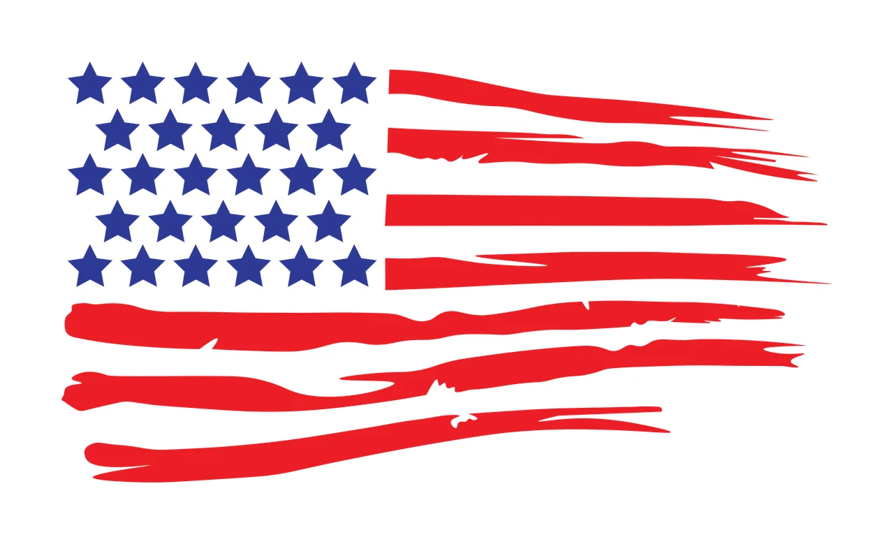 Flag Grunge Style American Silhouette waving stars stripes
