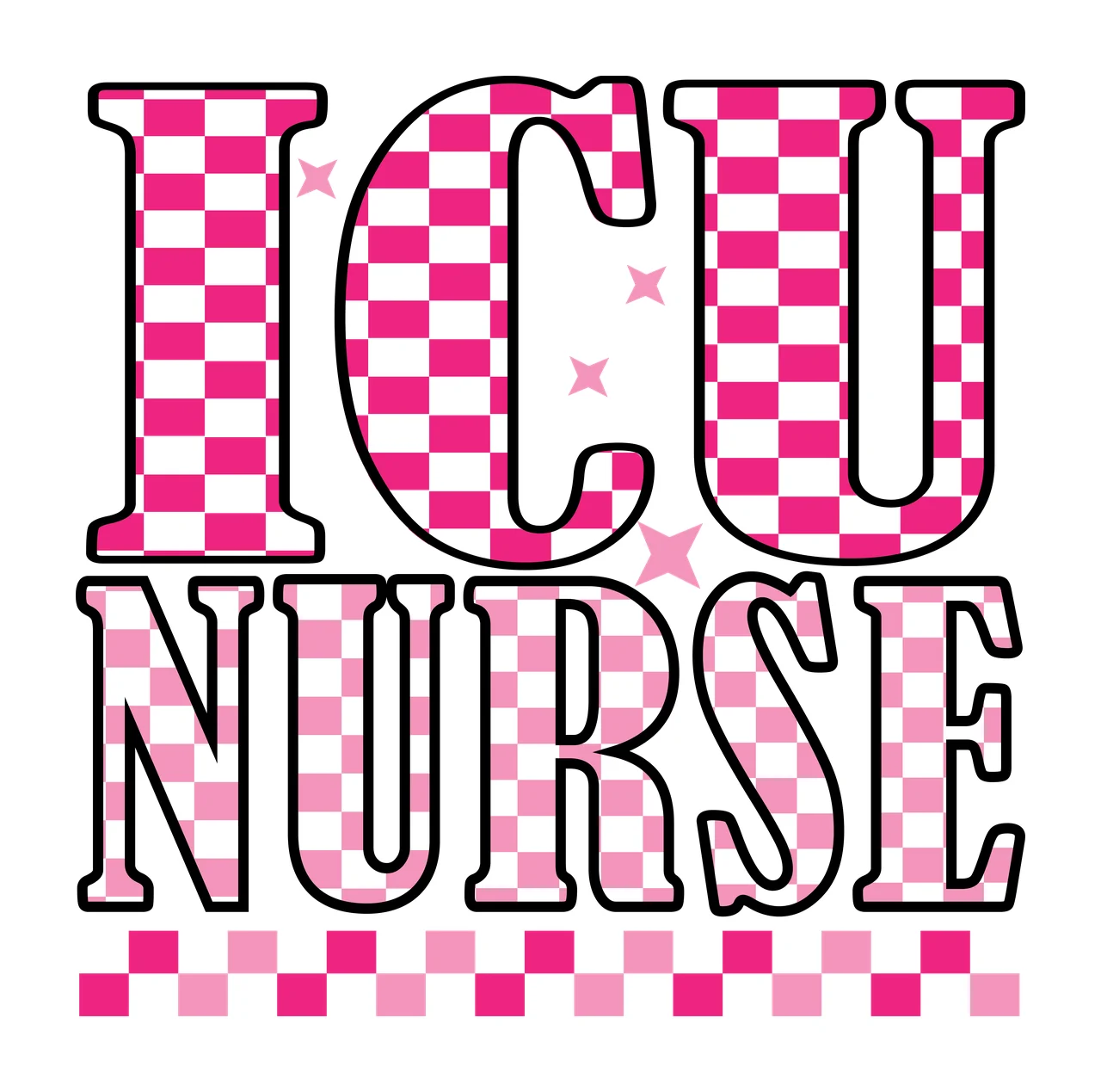 Icu Nurse Text Grid Graphic stars checkered pattern black white
