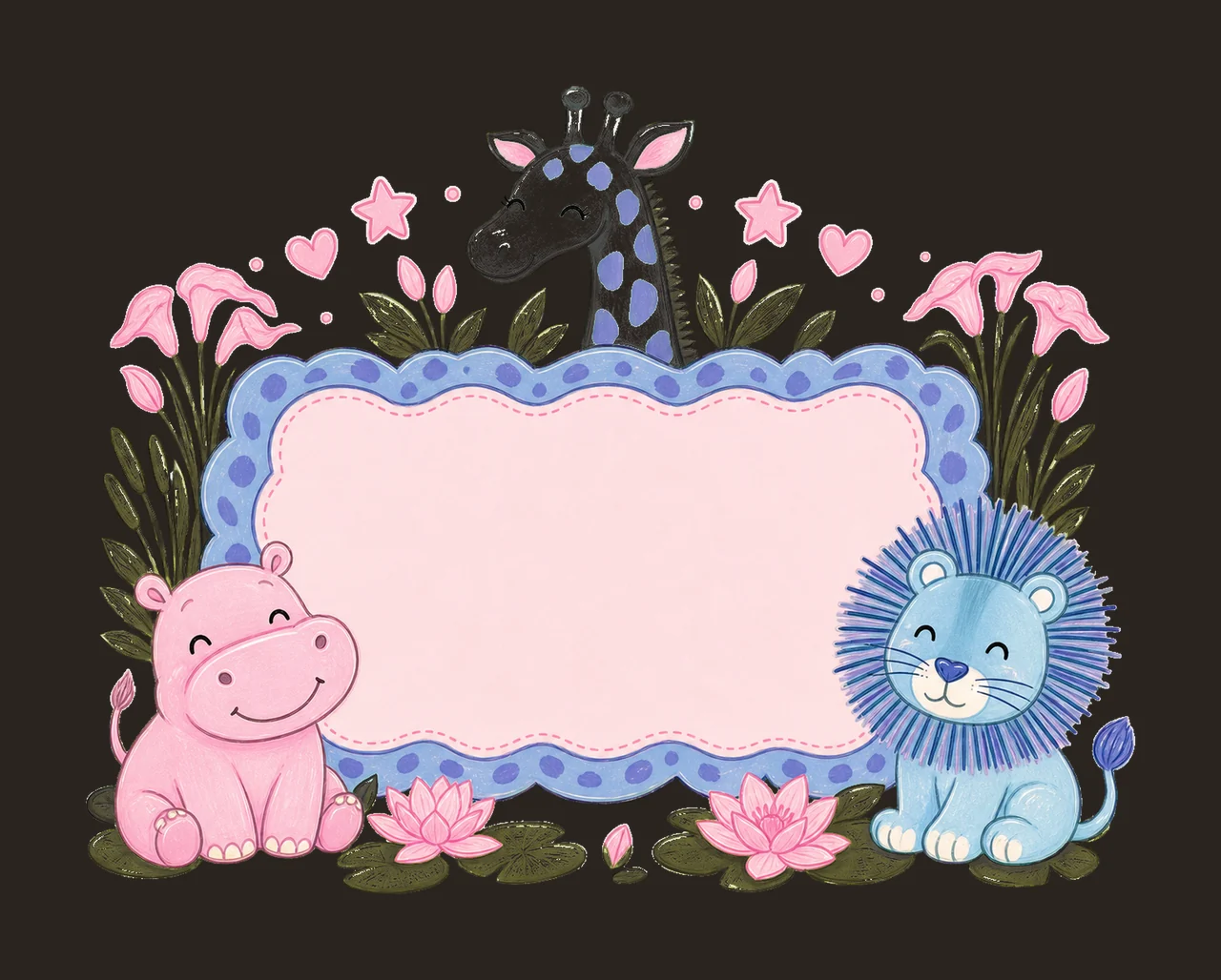Hippo giraffe and lion trio with Name Patch girl Variation E contrast preview thumbnail