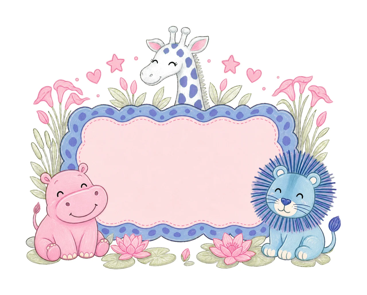 Hippo giraffe and lion trio with Name Patch girl Variation E
