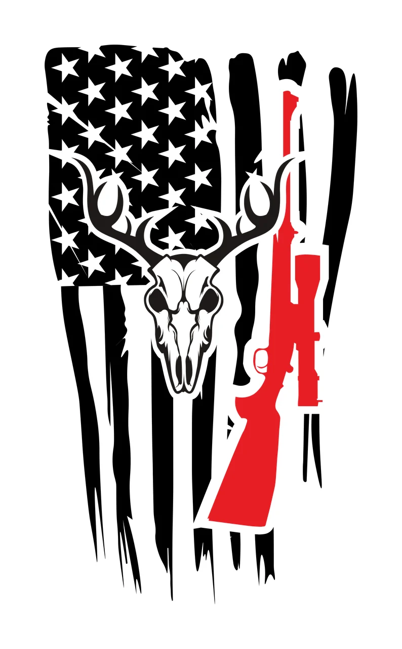 Skull American Flag With Deer stars stripes antlers rifle silhouette