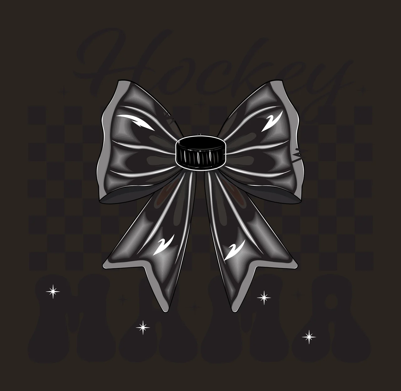 Hockey Mama Text With Checkered Pattern bow stars black white contrast preview thumbnail