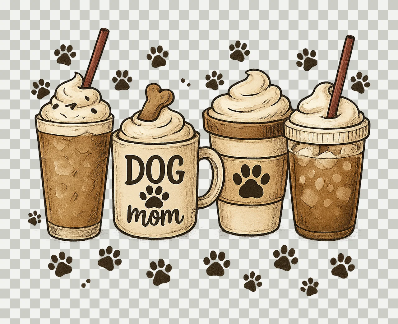 Dog Mom Coffee Cup Cute Paws Latte Design Pet Lovers transparency and detail preview thumbnail