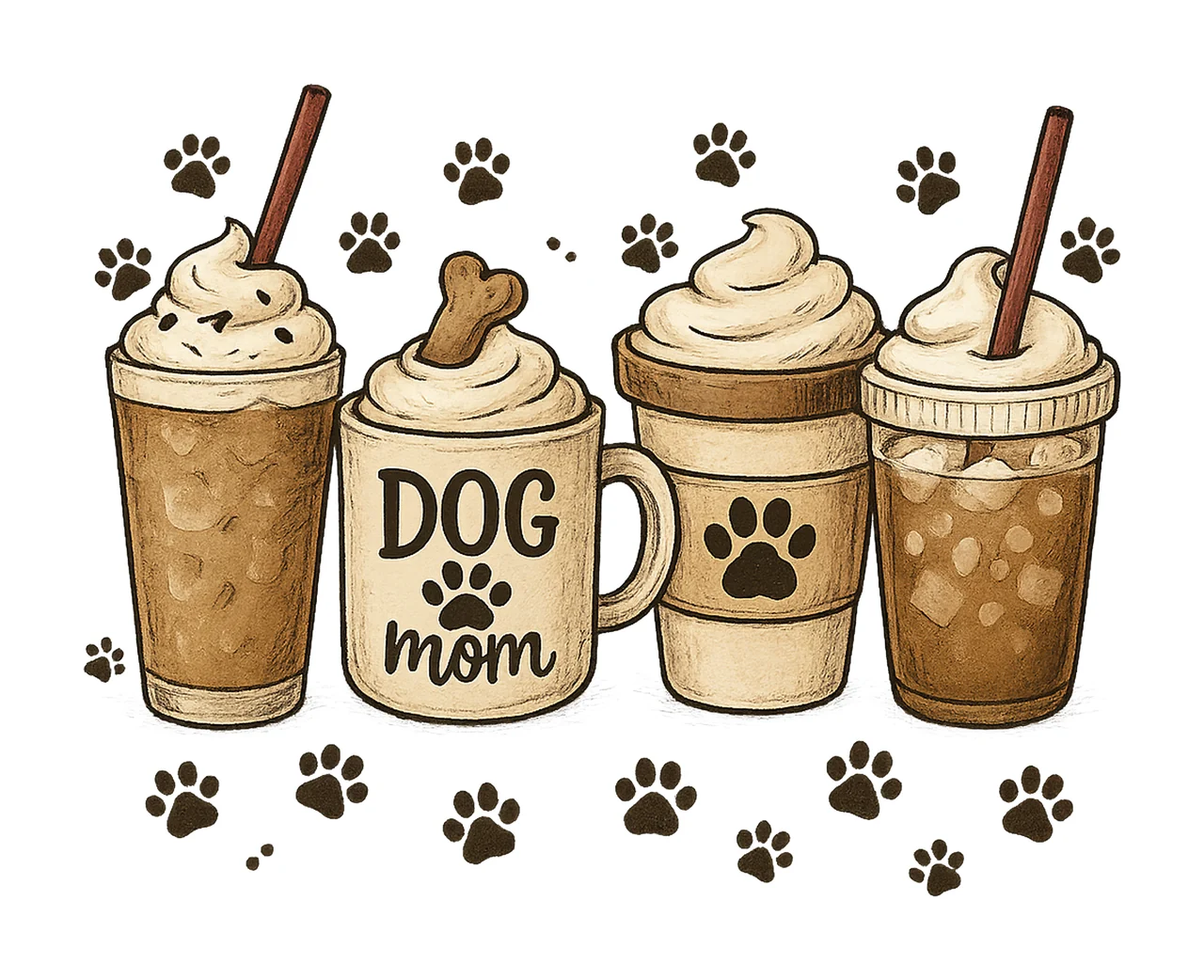 Dog Mom Coffee Cup Cute Paws Latte Design Pet Lovers