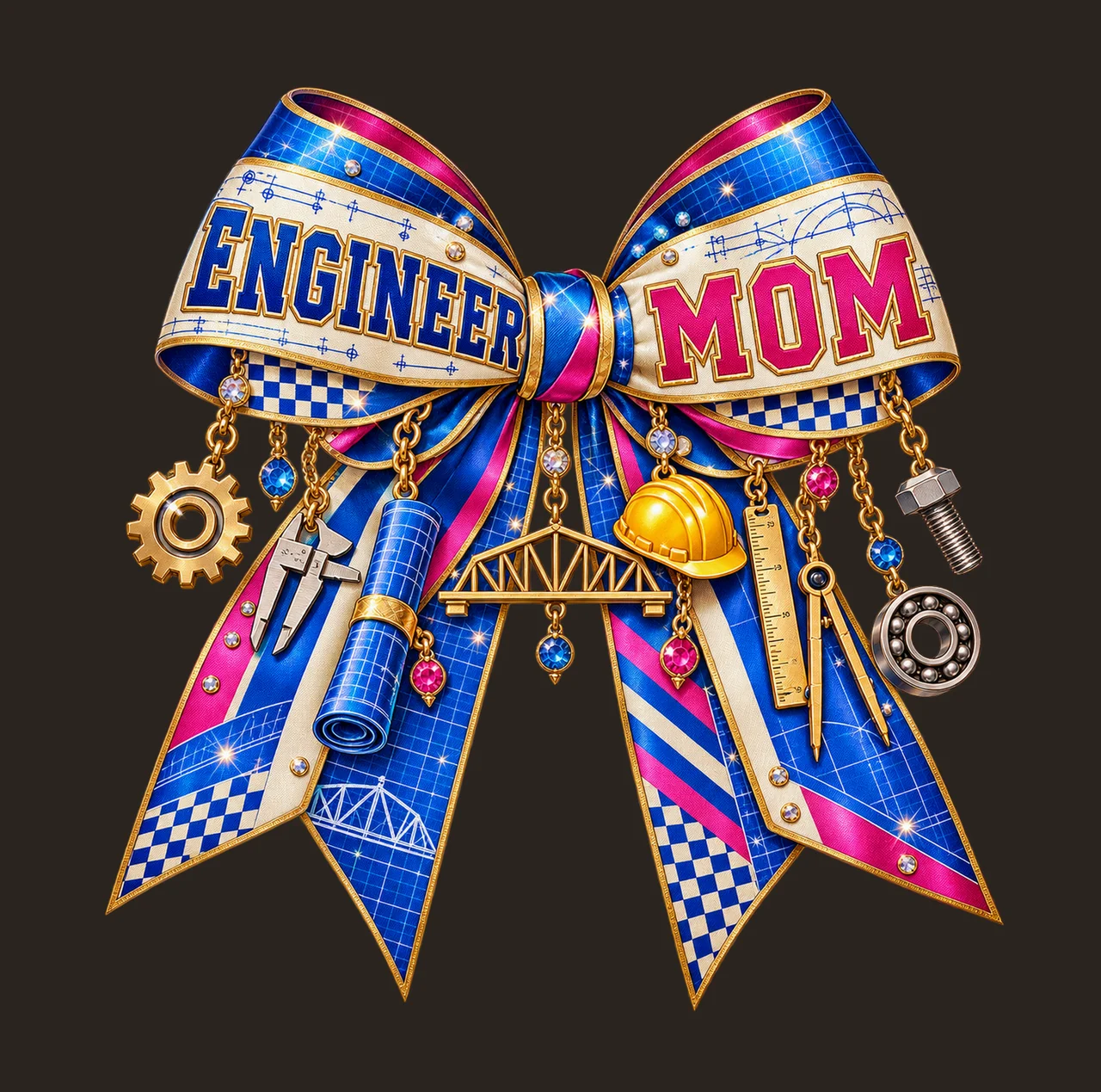 Engineer Mom Bow Charm PNG, Patterned Varsity Mom Ribbon Clipart, Transparent Sublimation Digital Download contrast preview thumbnail