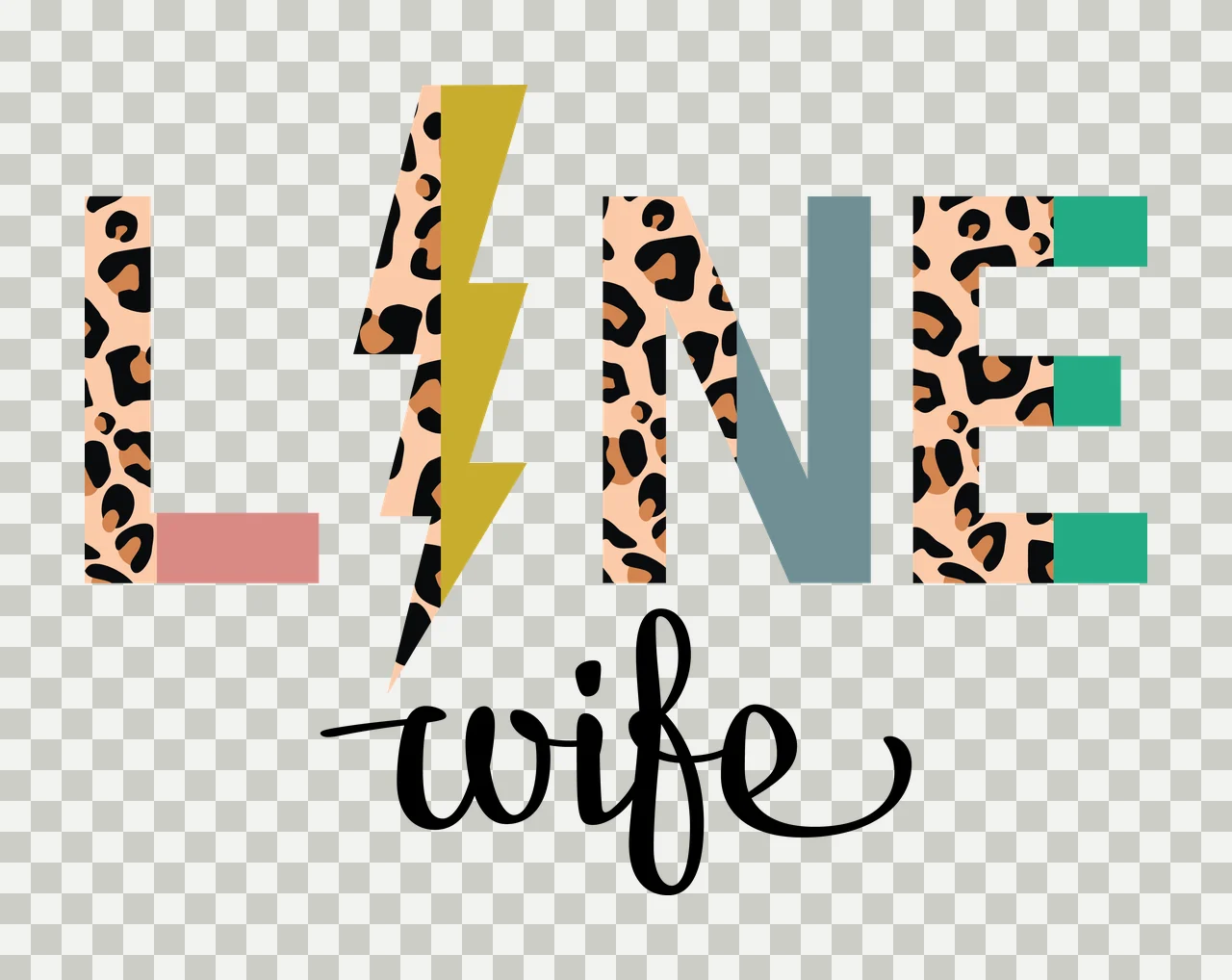 Line Wife Leopard Text With Lightning typography decorating transparency and detail preview thumbnail