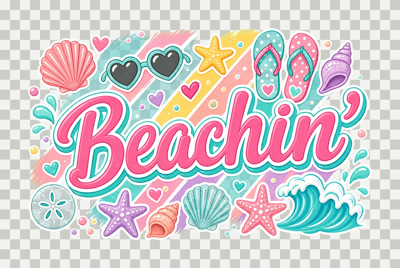 Everyday Summer Beachin Digital Design Girly Variation B transparency and detail preview thumbnail