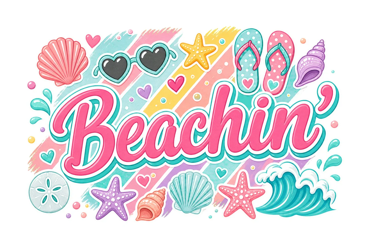 Everyday Summer Beachin Digital Design Girly Variation B