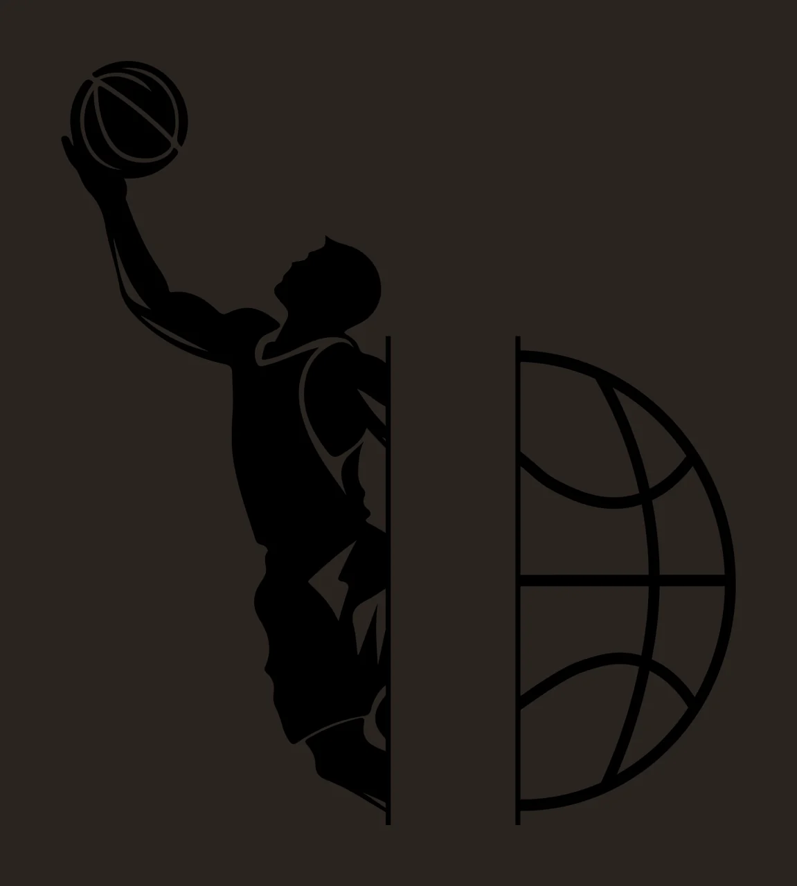 Split Graphic Showing Basketball Player Jumping globe stencil contrast preview thumbnail