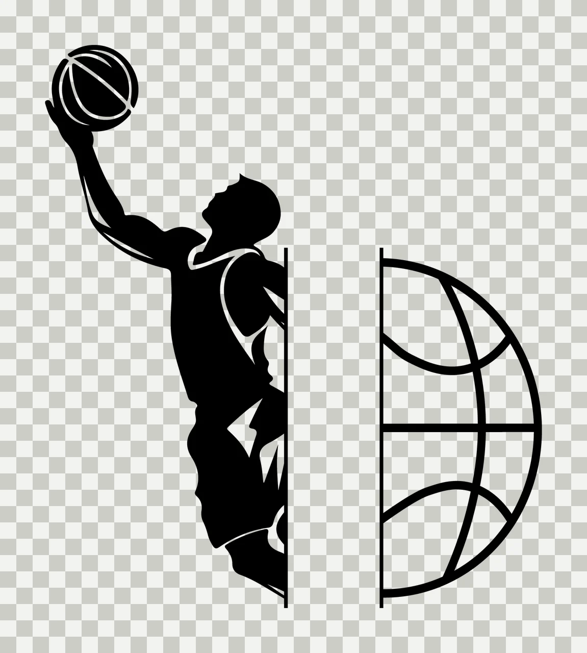 Split Graphic Showing Basketball Player Jumping globe stencil transparency and detail preview thumbnail