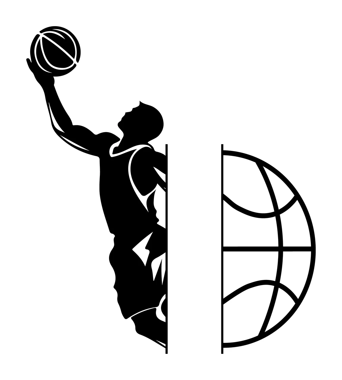 Split Graphic Showing Basketball Player Jumping globe stencil