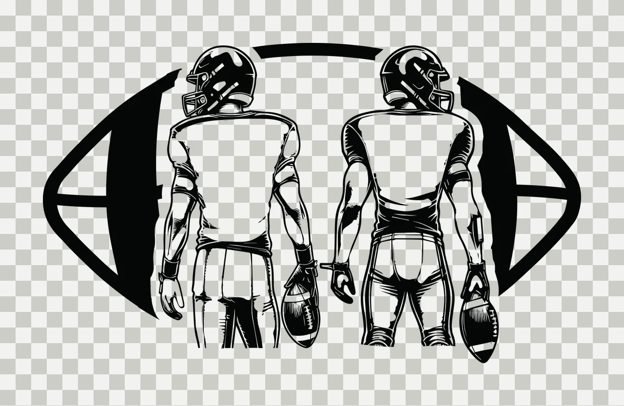 Two Football Players In Oval Frame standing helmets footballs transparency and detail preview thumbnail