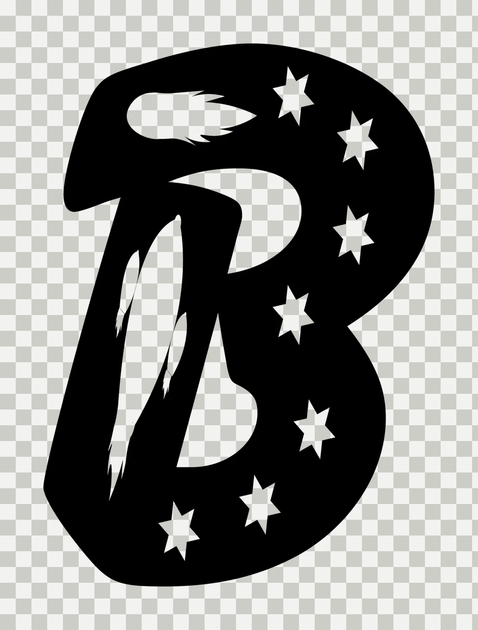B Letter Silhouette With Stars transparency and detail preview thumbnail