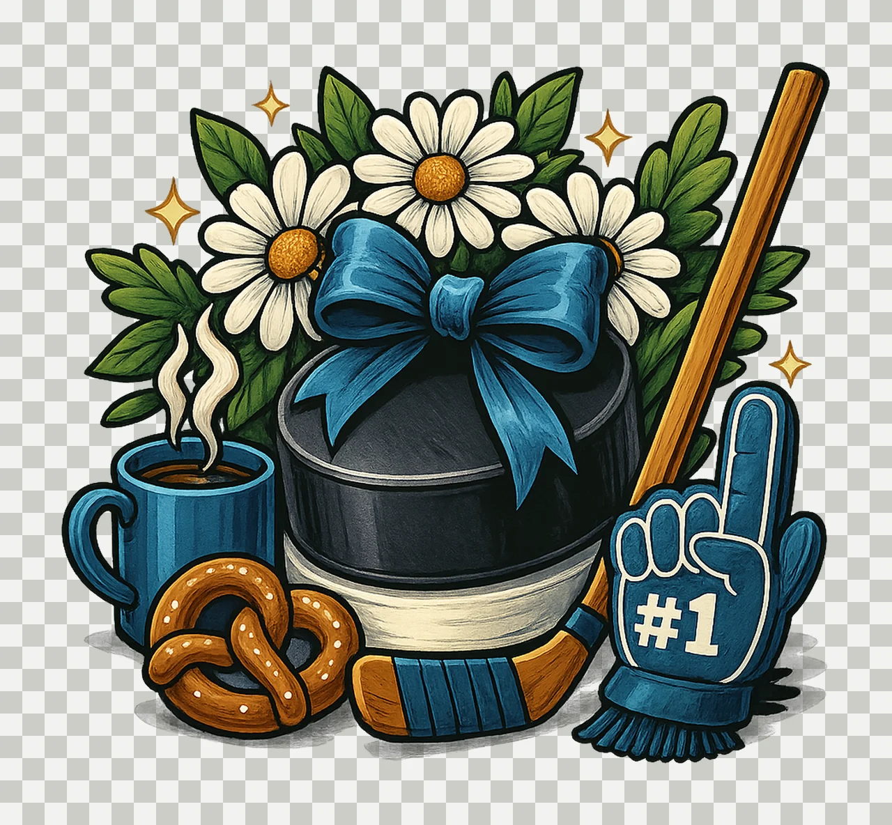 Hockey Flowers Sublimation Design Trendy Bow Floral Hockey transparency and detail preview thumbnail