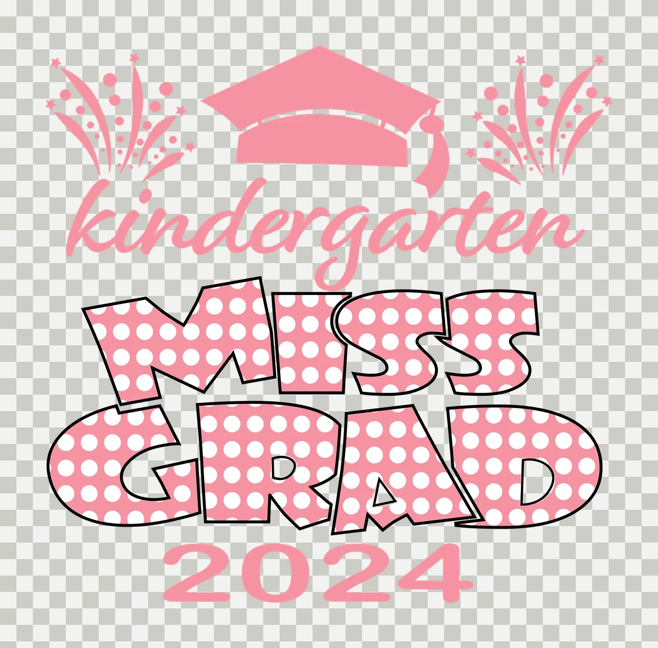Miss Kindergarten With Fireworks text decorating graduation cap transparency and detail preview thumbnail