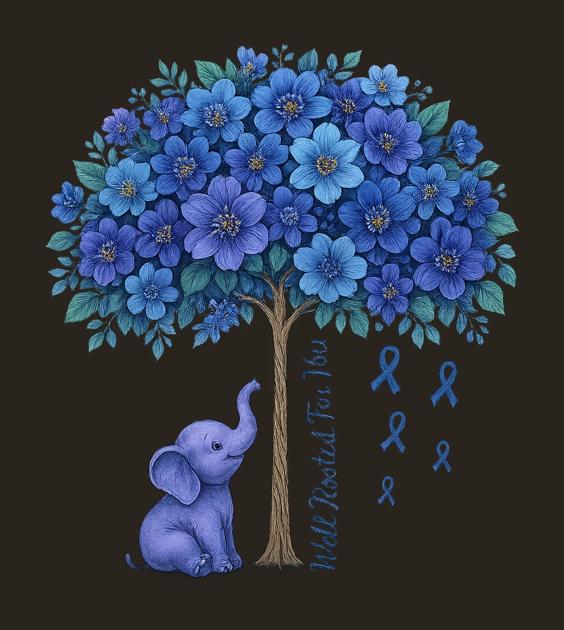 Alzheimers Awareness Umbrella Elephant Purple Ribbon Flowers contrast preview thumbnail