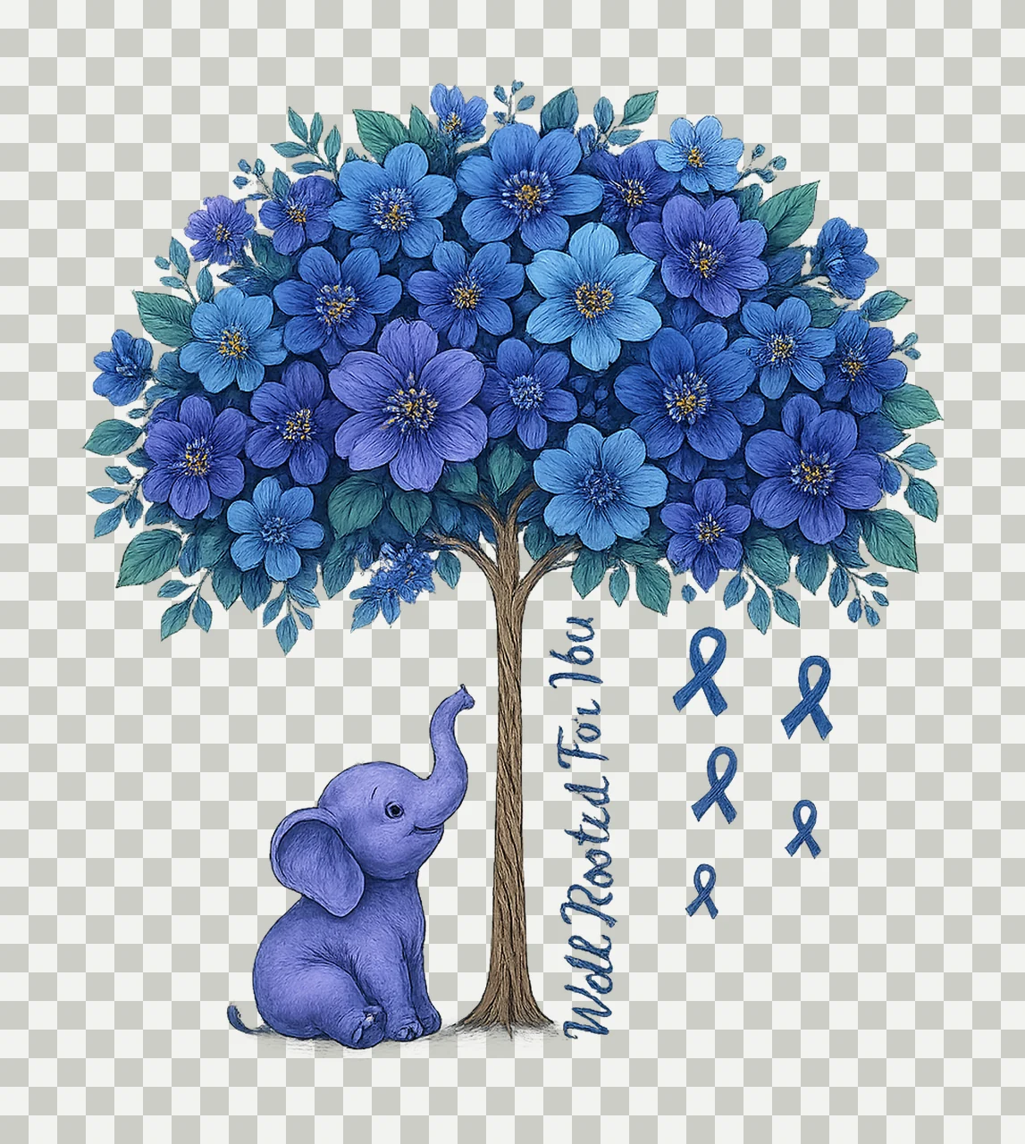 Alzheimers Awareness Umbrella Elephant Purple Ribbon Flowers transparency and detail preview thumbnail
