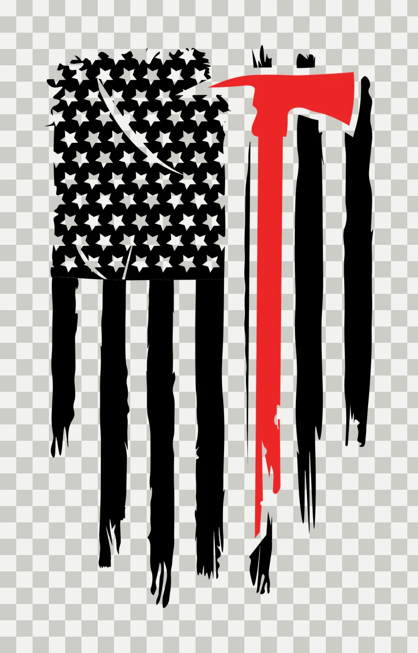 Flag American Firefighter Axe Graphic with stars stripes distressed transparency and detail preview thumbnail