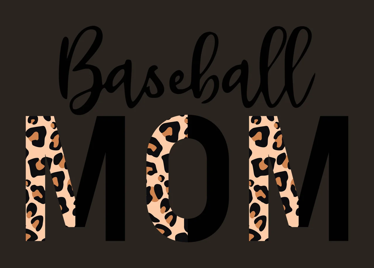 Baseball MOM Typography Design with leopard print, black cursive text and black block letters in tan and brown contrast preview thumbnail