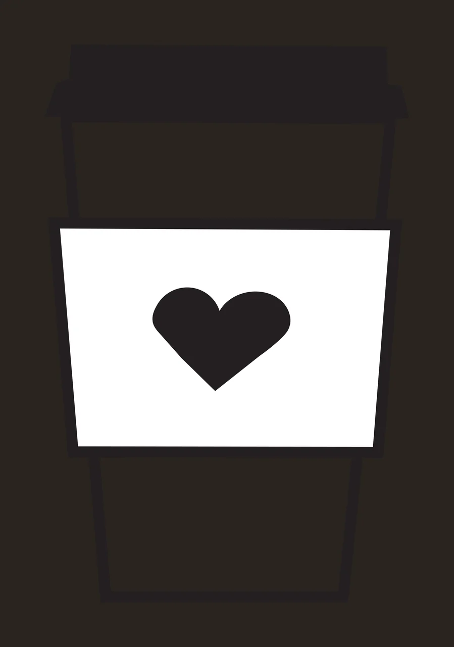Line Art Illustration of Coffee cup icon with black coffee cup, black lid, black heart and white sleeve contrast preview thumbnail